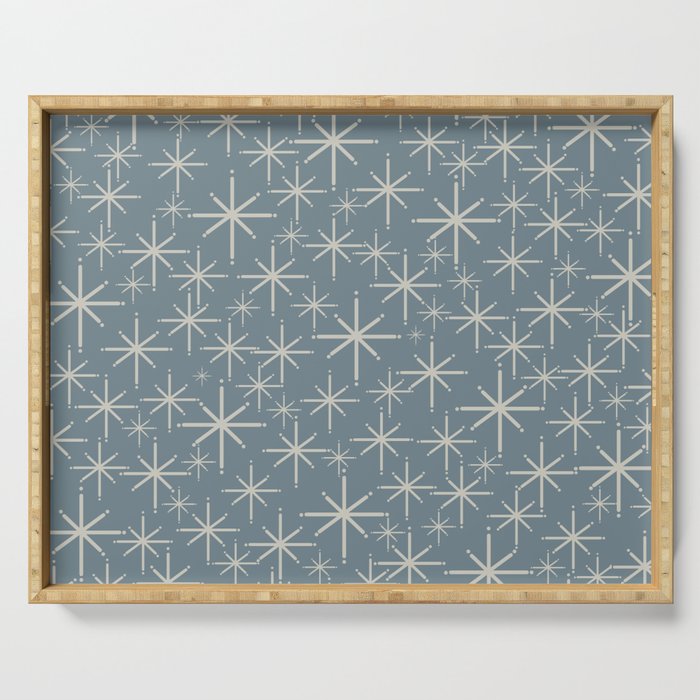 Twinkling Mid Century Modern Starburst Pattern Neutral Blue Gray Serving Tray Gallery Image 1