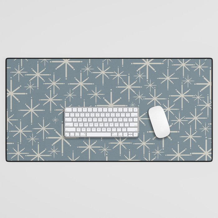 Twinkling Mid Century Modern Starburst Pattern Neutral Blue Gray Desk Mat Gallery Image 1