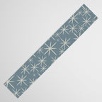 Twinkling Mid Century Modern Starburst Pattern Neutral Blue Gray Table Runner Gallery Image 3