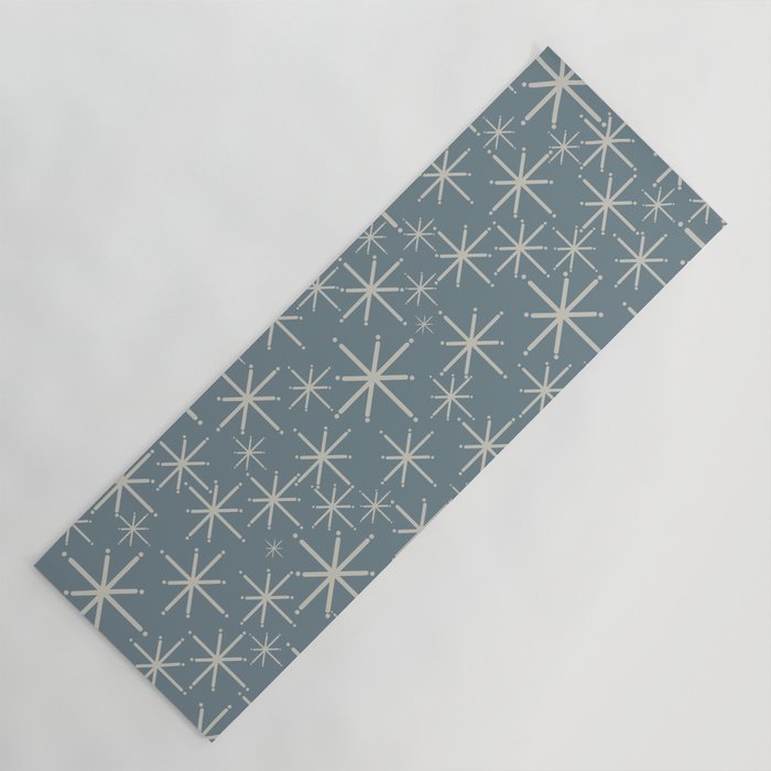 Twinkling Mid Century Modern Starburst Pattern Neutral Blue Gray Yoga Mat Gallery Image 1