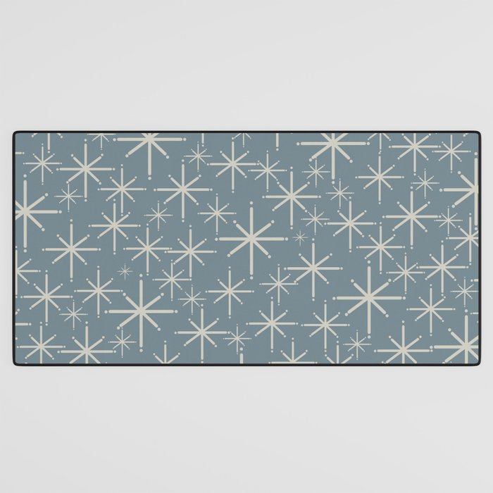 Twinkling Mid Century Modern Starburst Pattern Neutral Blue Gray Desk Mat Gallery Image 3