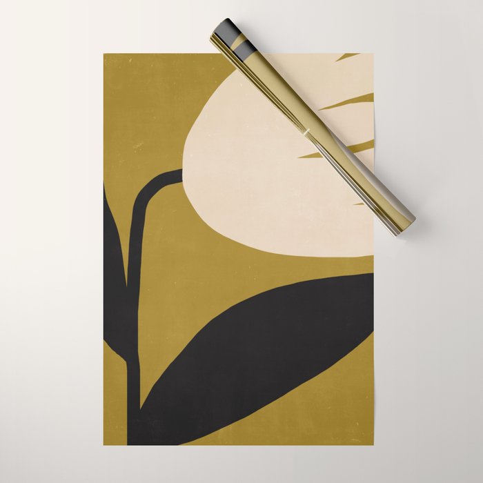 Abstract Flora - ochre black & white Wrapping Paper Gallery Image 1