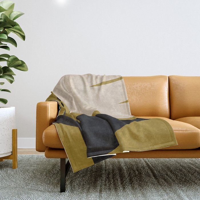 Abstract Flora - ochre black & white Throw Blanket Gallery Image 1