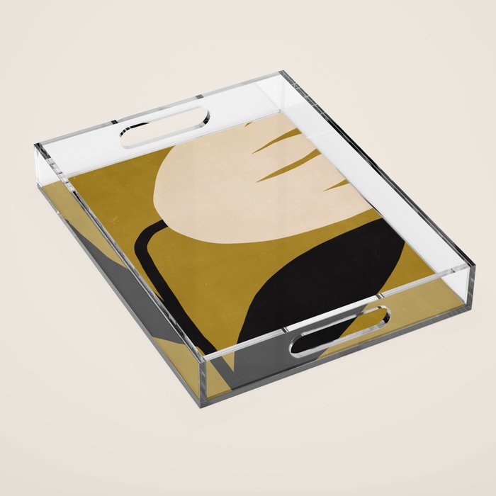 Abstract Flora - ochre black & white Acrylic Tray Gallery Image 1