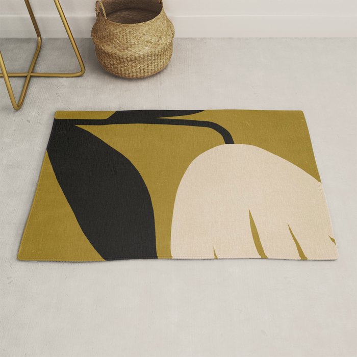 Abstract Flora - ochre black & white Rug Gallery Image 1