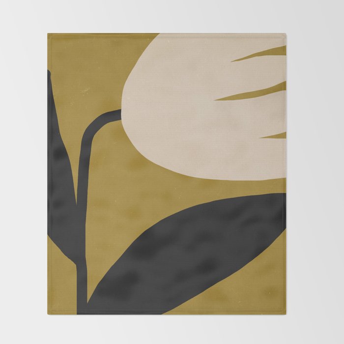 Abstract Flora - ochre black & white Throw Blanket Gallery Image 2