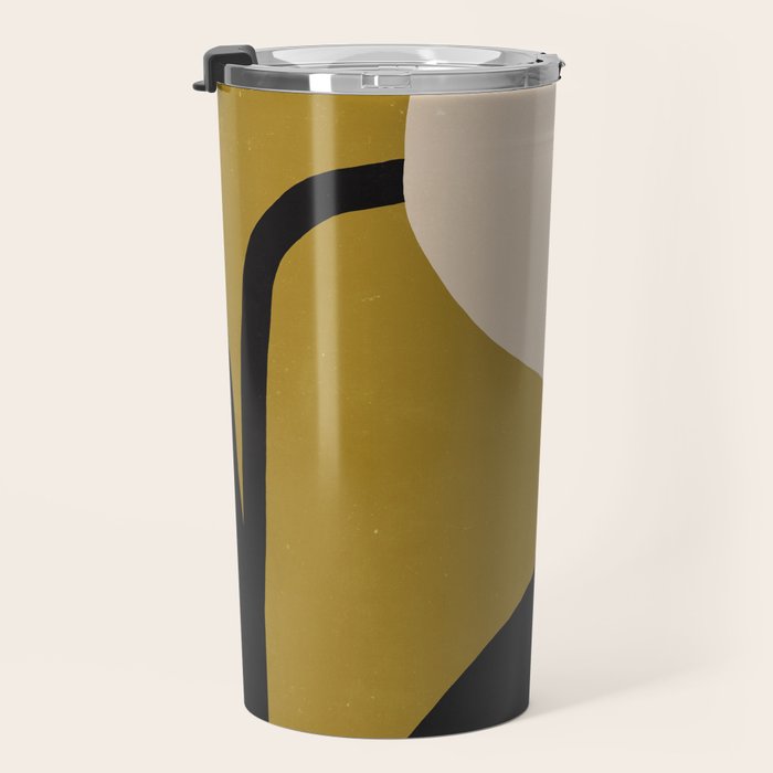 Abstract Flora - ochre black & white Travel Mug Gallery Image 3