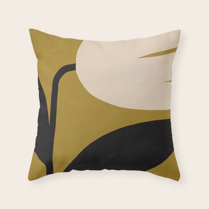 Abstract Flora - ochre black & white Throw Pillow Gallery Image 1