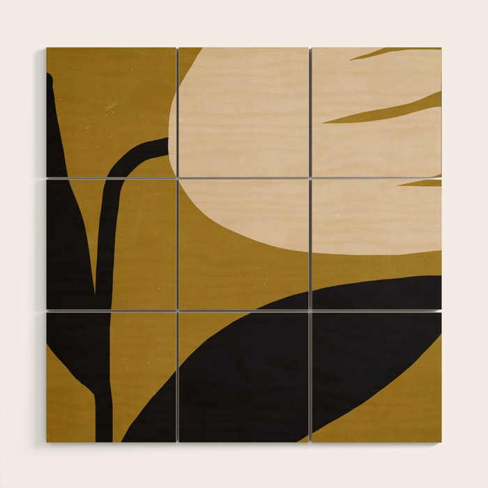 Abstract Flora - ochre black & white Wood Wall Art Gallery Image 1