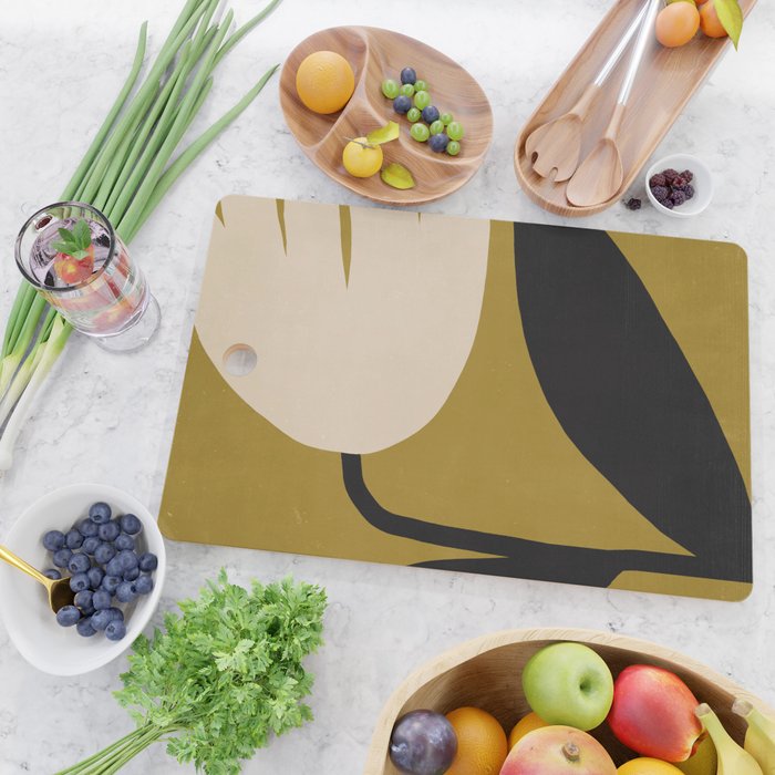 Abstract Flora - ochre black & white Cutting Board Gallery Image 2