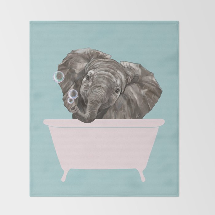 Baby Elephant in Bathtub Throw Blanket Gallery Image 2