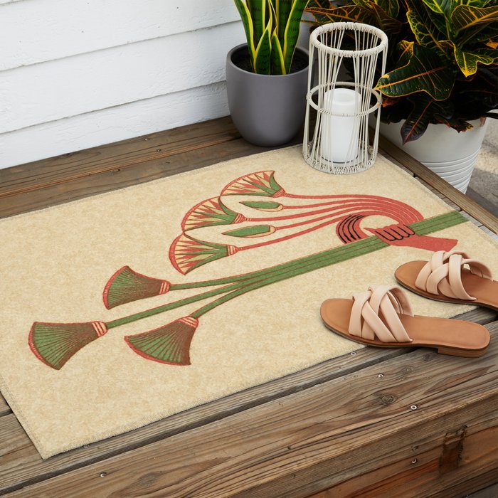 Egyptian Papyrus Plants and Lotus Flowers Outdoor Rug Gallery Image 2