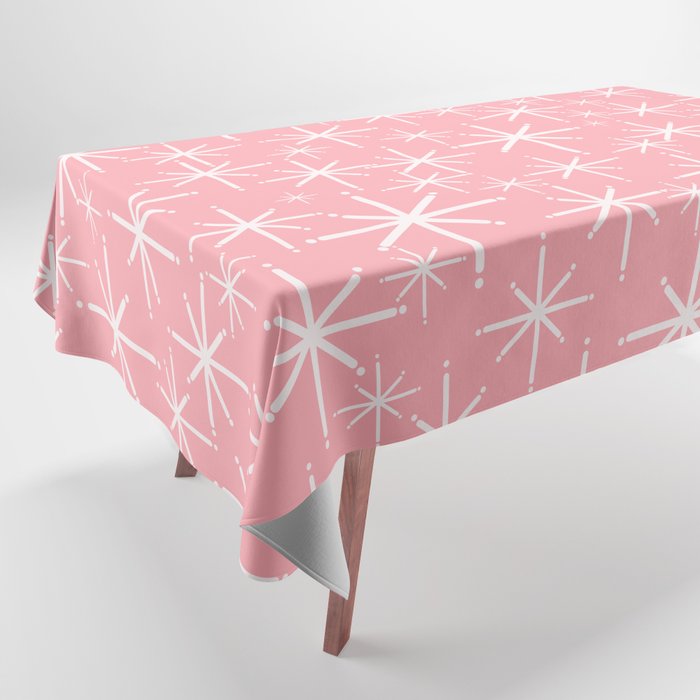 Mid Century Modern Twinkling Stars Retro Atomic Pattern in Pink Tablecloth Gallery Image 1