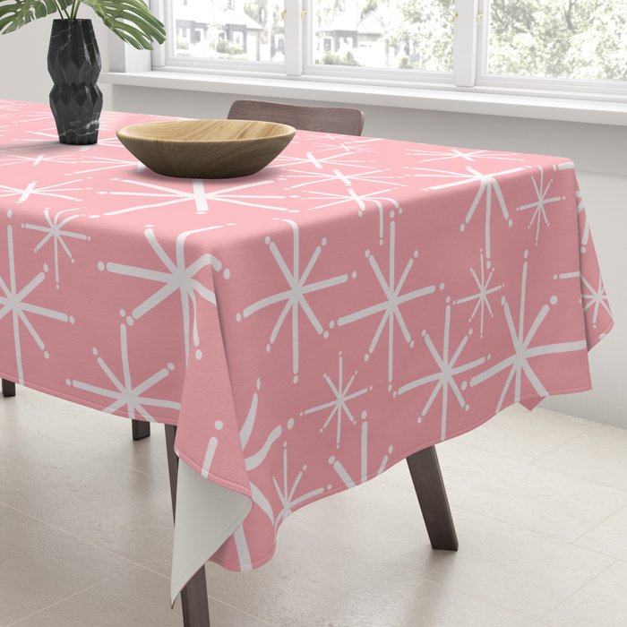 Mid Century Modern Twinkling Stars Retro Atomic Pattern in Pink Tablecloth Gallery Image 3