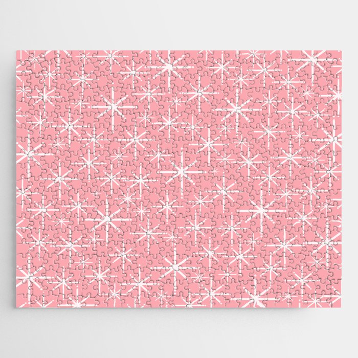 Mid Century Modern Twinkling Stars Retro Atomic Pattern in Pink Jigsaw Puzzle Gallery Image 1