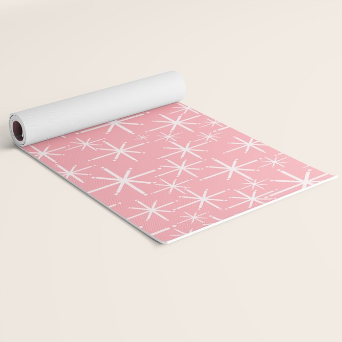 Mid Century Modern Twinkling Stars Retro Atomic Pattern in Pink Yoga Mat Gallery Image 2