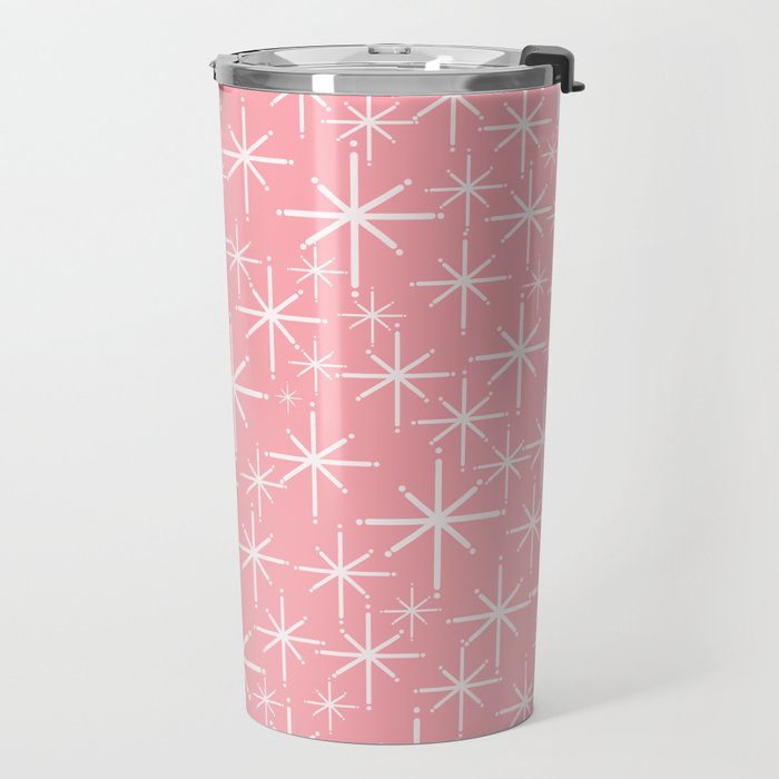 Mid Century Modern Twinkling Stars Retro Atomic Pattern in Pink Travel Mug Gallery Image 2