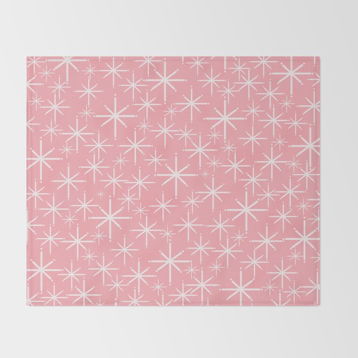 Mid Century Modern Twinkling Stars Retro Atomic Pattern in Pink Throw Blanket Gallery Image 2