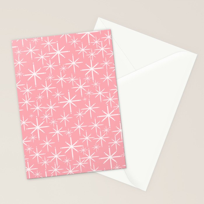 Mid Century Modern Twinkling Stars Retro Atomic Pattern in Pink Stationery Card Gallery Image 2