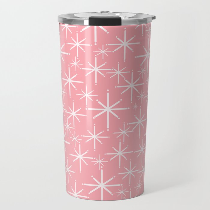 Mid Century Modern Twinkling Stars Retro Atomic Pattern in Pink Travel Mug Gallery Image 1