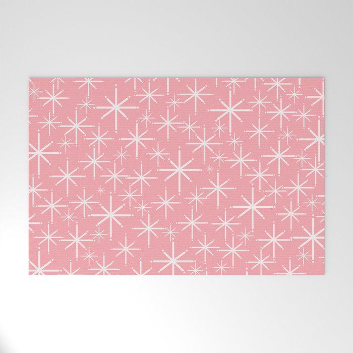 Mid Century Modern Twinkling Stars Retro Atomic Pattern in Pink Welcome Mat Gallery Image 1