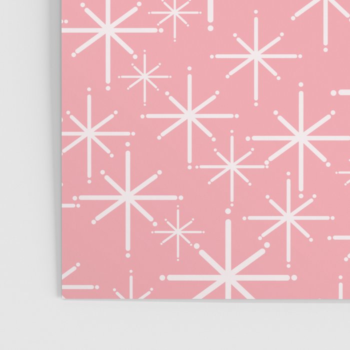Mid Century Modern Twinkling Stars Retro Atomic Pattern in Pink Poster Gallery Image 3