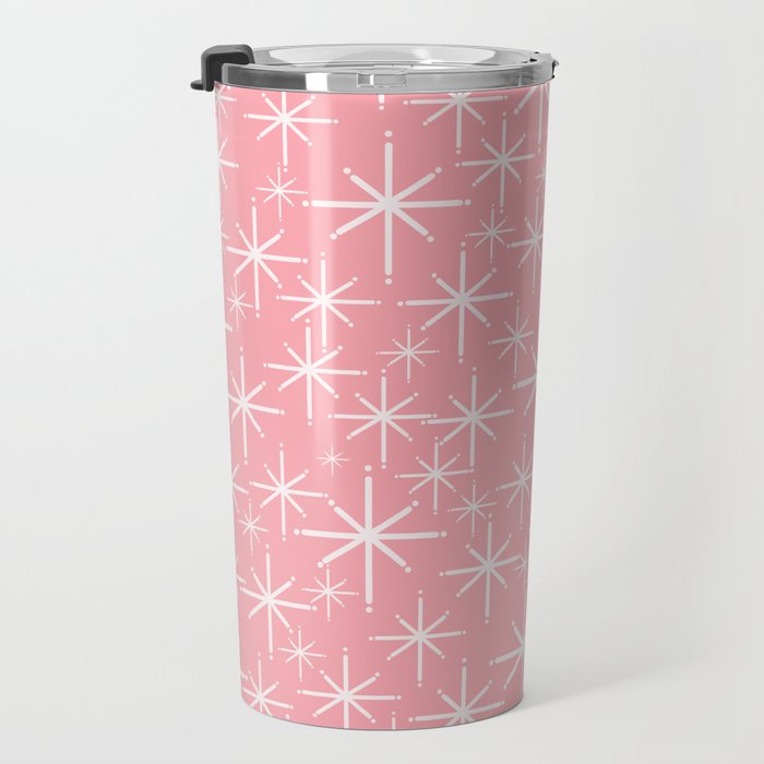 Mid Century Modern Twinkling Stars Retro Atomic Pattern in Pink Travel Mug Gallery Image 3