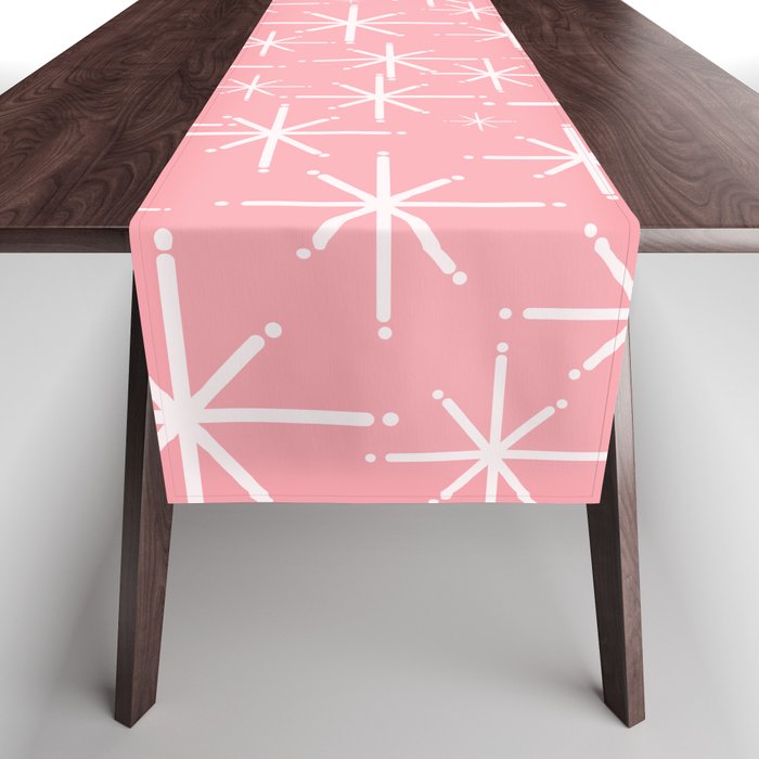 Mid Century Modern Twinkling Stars Retro Atomic Pattern in Pink Table Runner Gallery Image 1