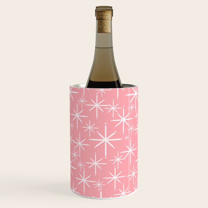 Mid Century Modern Twinkling Stars Retro Atomic Pattern in Pink Wine Chiller Gallery Image 1
