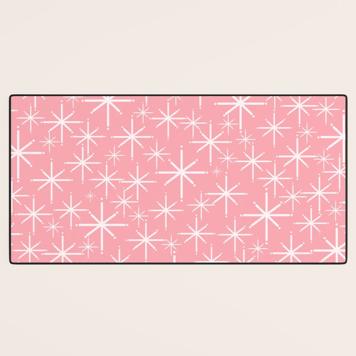 Mid Century Modern Twinkling Stars Retro Atomic Pattern in Pink Desk Mat Gallery Image 3