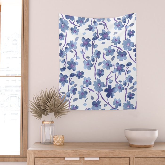 Blue Flowers 4 Wall Tapestry Gallery Image 2