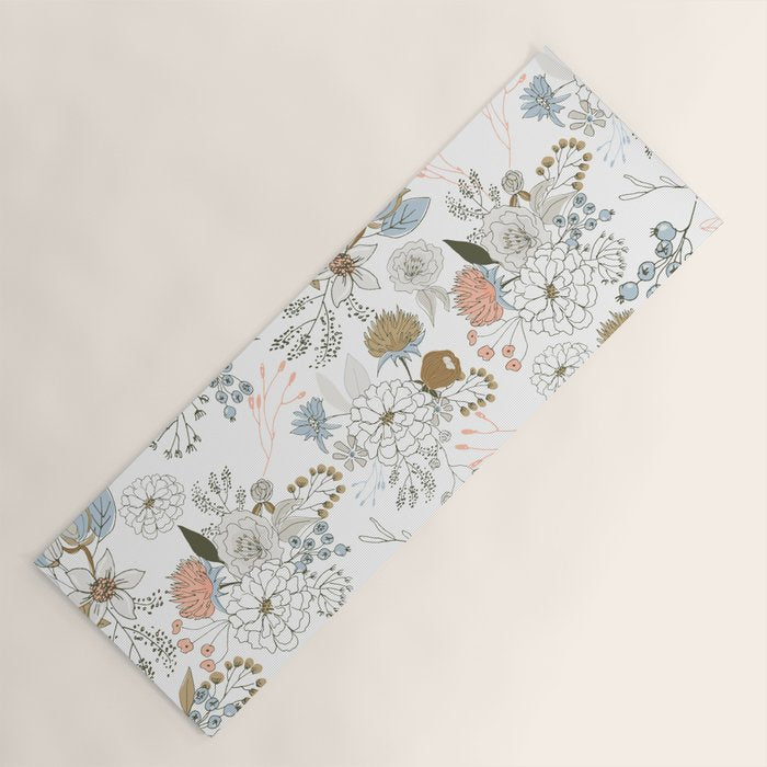 Elegant abstract coral pastel blue modern rustic floral Yoga Mat Gallery Image 1