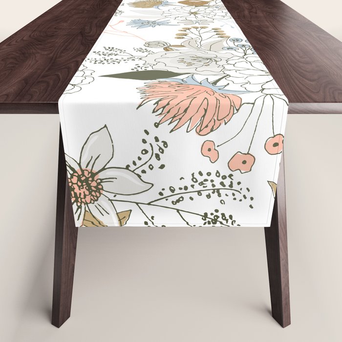 Elegant abstract coral pastel blue modern rustic floral Table Runner Gallery Image 1