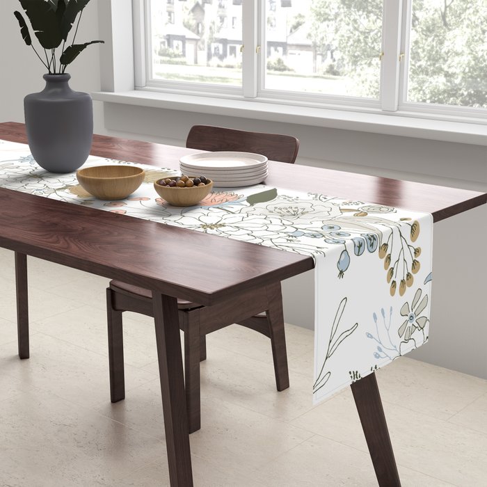 Elegant abstract coral pastel blue modern rustic floral Table Runner Gallery Image 2