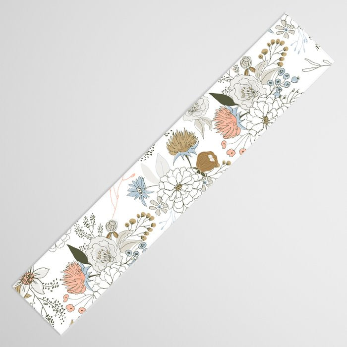 Elegant abstract coral pastel blue modern rustic floral Table Runner Gallery Image 3
