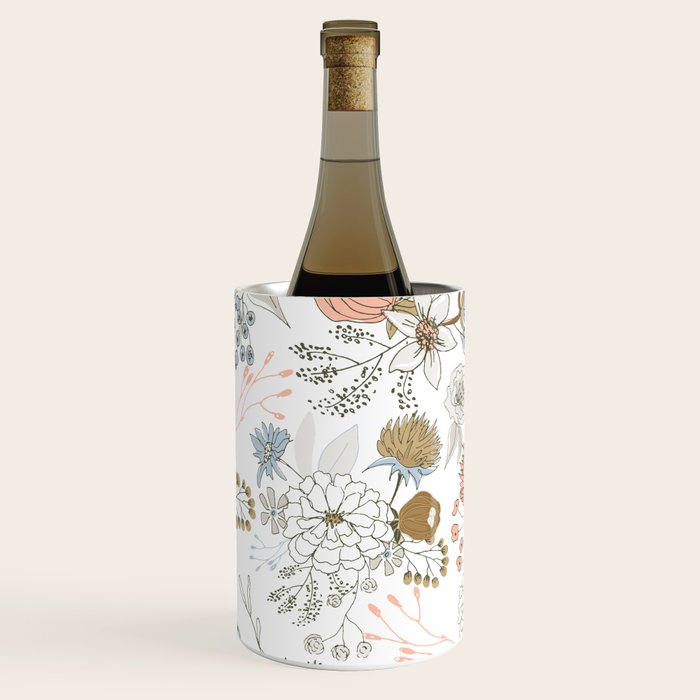 Elegant abstract coral pastel blue modern rustic floral Wine Chiller Gallery Image 1