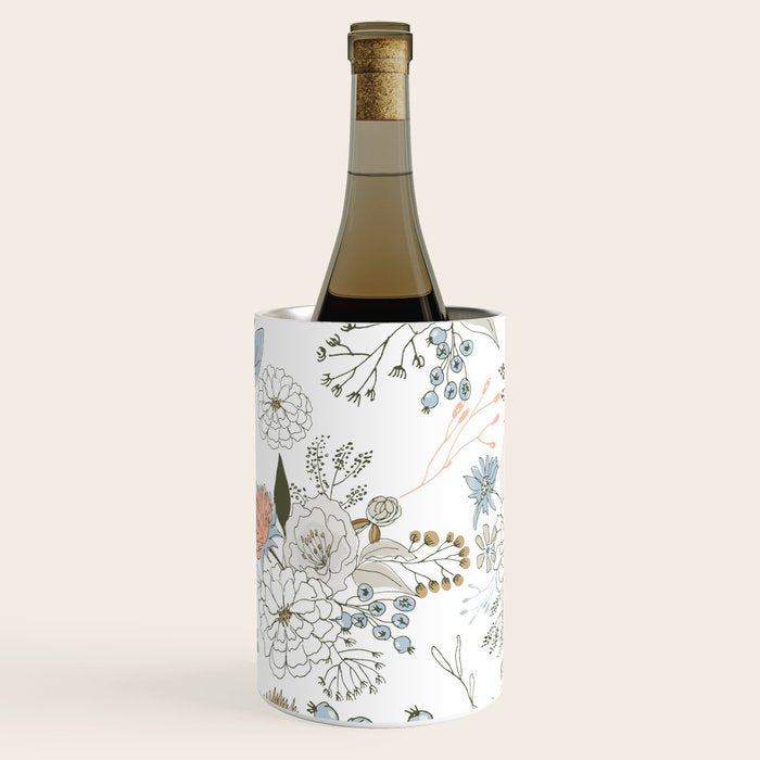 Elegant abstract coral pastel blue modern rustic floral Wine Chiller Gallery Image 2