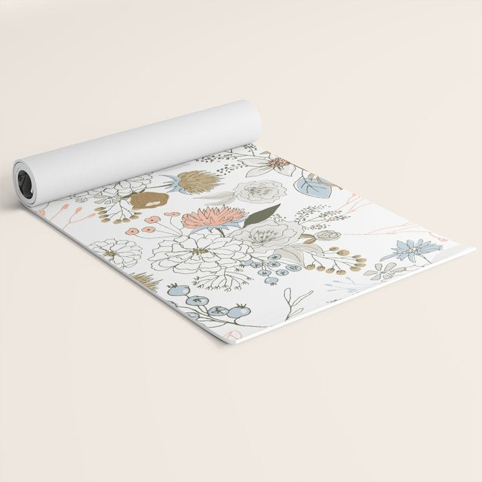 Elegant abstract coral pastel blue modern rustic floral Yoga Mat Gallery Image 2