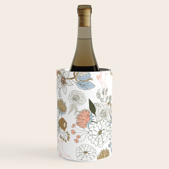 Elegant abstract coral pastel blue modern rustic floral Wine Chiller Gallery Image 3
