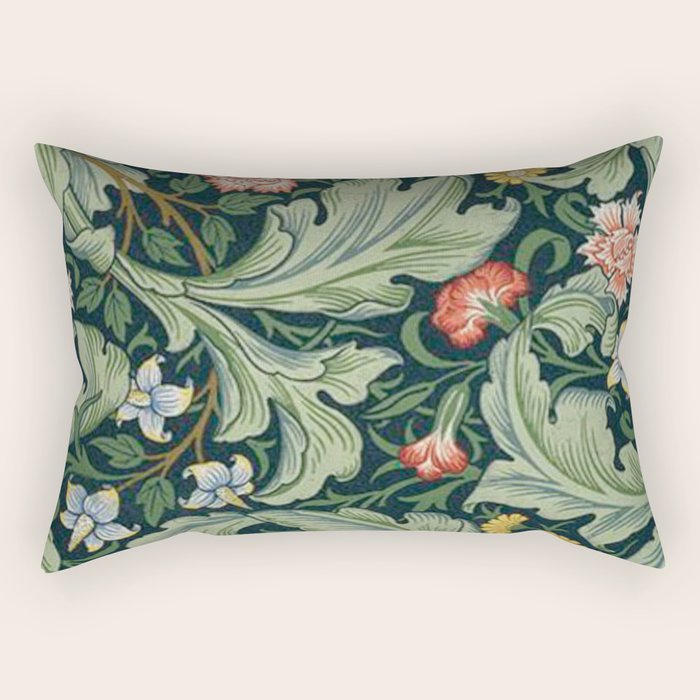 William Morris Leicester Herbaceous Italian Laurel Acanthus Textile Colorful Floral Pattern Rectangular Pillow Gallery Image 2