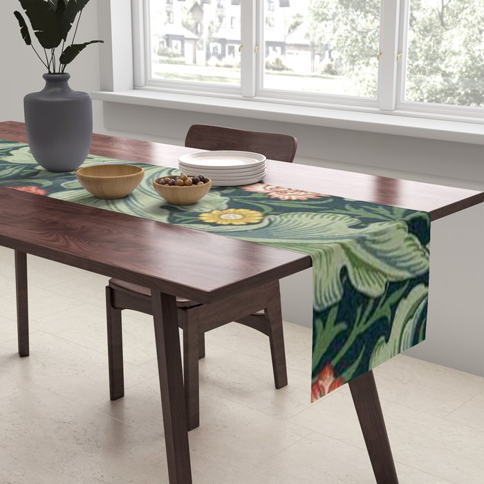 William Morris Leicester Herbaceous Italian Laurel Acanthus Textile Colorful Floral Pattern Table Runner Gallery Image 2