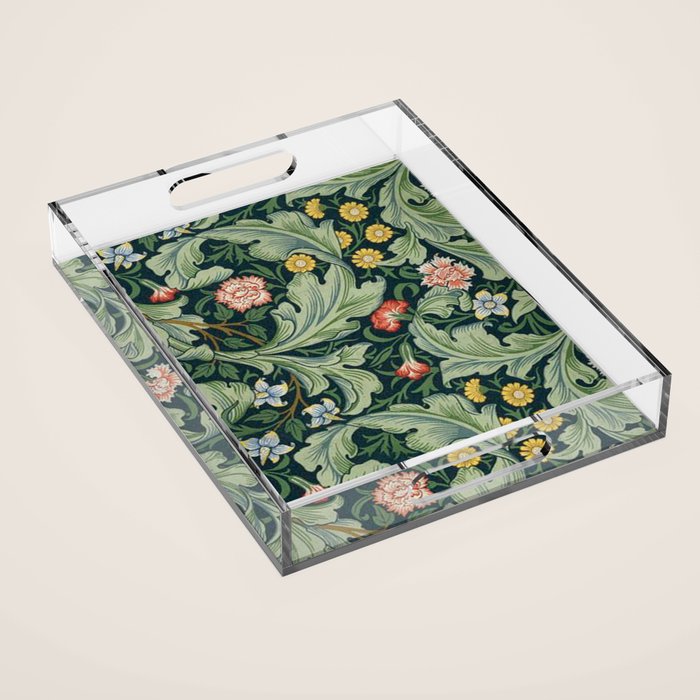 William Morris Leicester Herbaceous Italian Laurel Acanthus Textile Colorful Floral Pattern Acrylic Tray Gallery Image 1