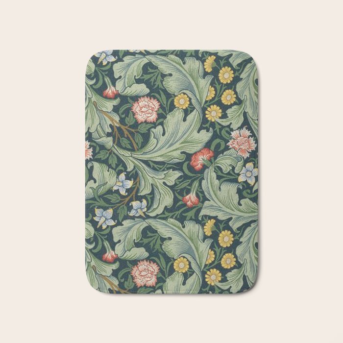 William Morris Leicester Herbaceous Italian Laurel Acanthus Textile Colorful Floral Pattern Bath Mat Gallery Image 1