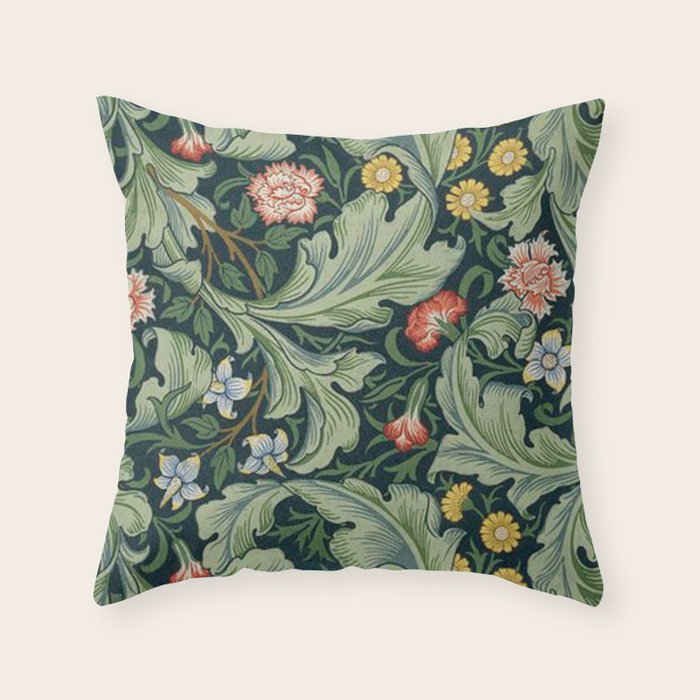 William Morris Leicester Herbaceous Italian Laurel Acanthus Textile Colorful Floral Pattern Throw Pillow Gallery Image 6