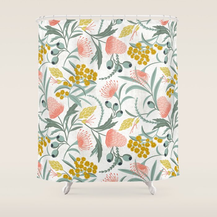 Flora Australis White Shower Curtain Gallery Image 1