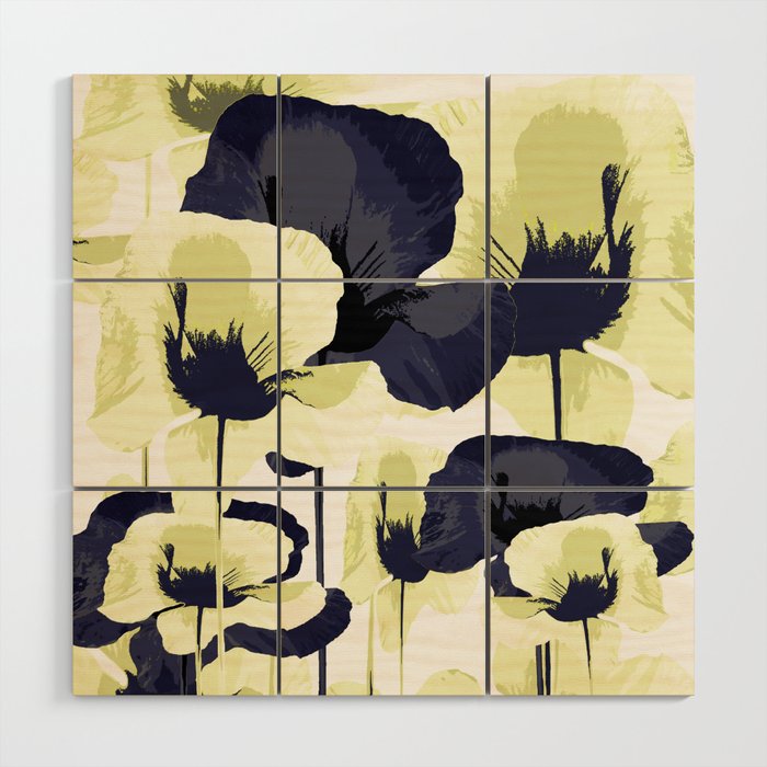 Dark Blue and Light Yellow Poppies On A White Background Fall Mood #decor #society6 #buyart Wood Wall Art Gallery Image 1