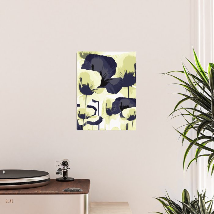 Dark Blue and Light Yellow Poppies On A White Background Fall Mood #decor #society6 #buyart Poster Gallery Image 2
