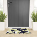 Dark Blue and Light Yellow Poppies On A White Background Fall Mood #decor #society6 #buyart Welcome Mat Gallery Image 3