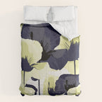 Dark Blue and Light Yellow Poppies On A White Background Fall Mood #decor #society6 #buyart Comforter Gallery Image 6