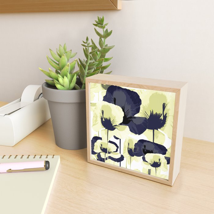 Dark Blue and Light Yellow Poppies On A White Background Fall Mood #decor #society6 #buyart Mini Art Print Gallery Image 2